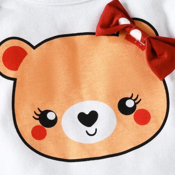 Similotey Infant Baby Girl Outfit Set Cute Bear Print Long Sleeve Tops and Polka Dot Print Bow Pants 3Pcs Clothes Set - Image 2