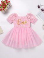 Odizli Baby Girls 1st Birthday Outfit Short Sleeve Boho Lace One Tulle Romper Dress + Bowknot Headband Cake Smash Photo Shoot - Image 2