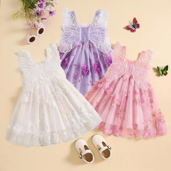 Toddler Baby Girl Summer Butterfly Wings Dress Sleeveless Princess Tutu Dress Fairy Layered Ruffle Birthday Dresses - Image 2