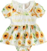 XIXIMAON Cute Baby Girl Summer Clothes Babydoll Collar Short Puff Sleeve Letter Embroidery Ruffle Romper Dress Mamas Mini Floral Jumpsuit Toddler Outfits