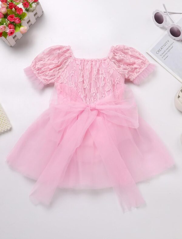 Odizli Baby Girls 1st Birthday Outfit Short Sleeve Boho Lace One Tulle Romper Dress + Bowknot Headband Cake Smash Photo Shoot - Image 3