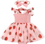 FYMNSI Baby Girl Spaghetti Strap Smocked Tutu Tulle Princess Romper Dress mit Headband 1st Birthday Cake Smash Outfit