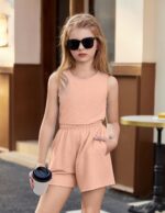 Arshiner Girls Toddler Summer Outfits Clothing Sets Short Casual Fashion Solid Color Tank Top and Shorts Sets Kids 2 Piece Clothing Set Beach Outfits 5-13 Years - Image 2