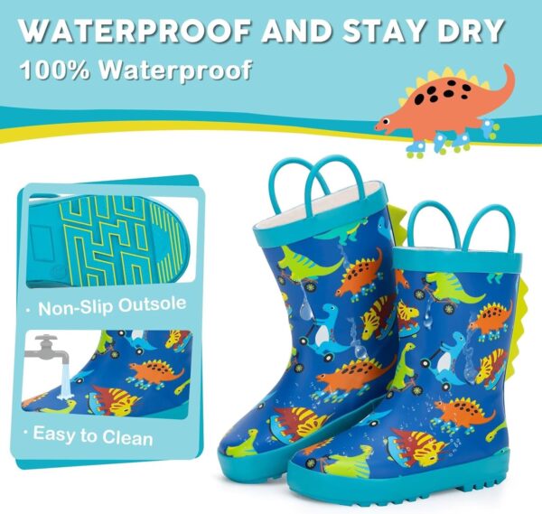 FUNCOO PLUS Toddler Wellies Kids Rubber Wellington Boots Waterproof Rain Boots for Boys and Girls with Handles in Fun Pattern - Image 4