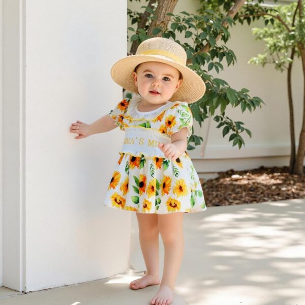 XIXIMAON Cute Baby Girl Summer Clothes Babydoll Collar Short Puff Sleeve Letter Embroidery Ruffle Romper Dress Mamas Mini Floral Jumpsuit Toddler Outfits - Image 2