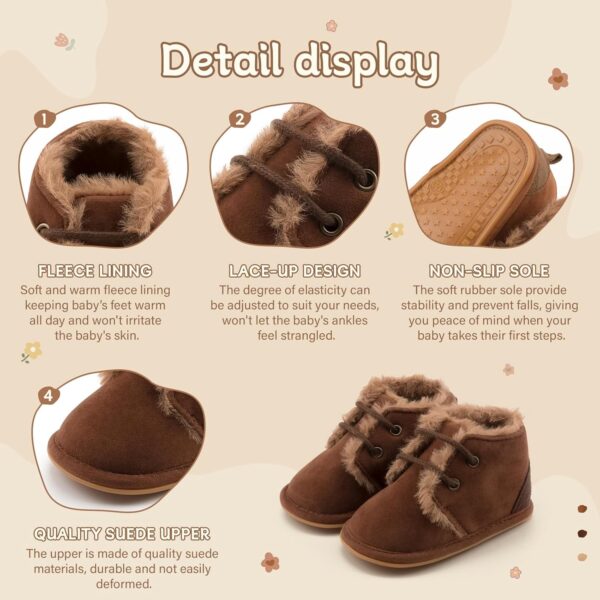 CENCIRILY Baby Boys Girls Warm Boots Infant Anti-slip Rubber Sole Lace-up Fleece Ankle Booties Newborn First Walking Shoes - Image 5