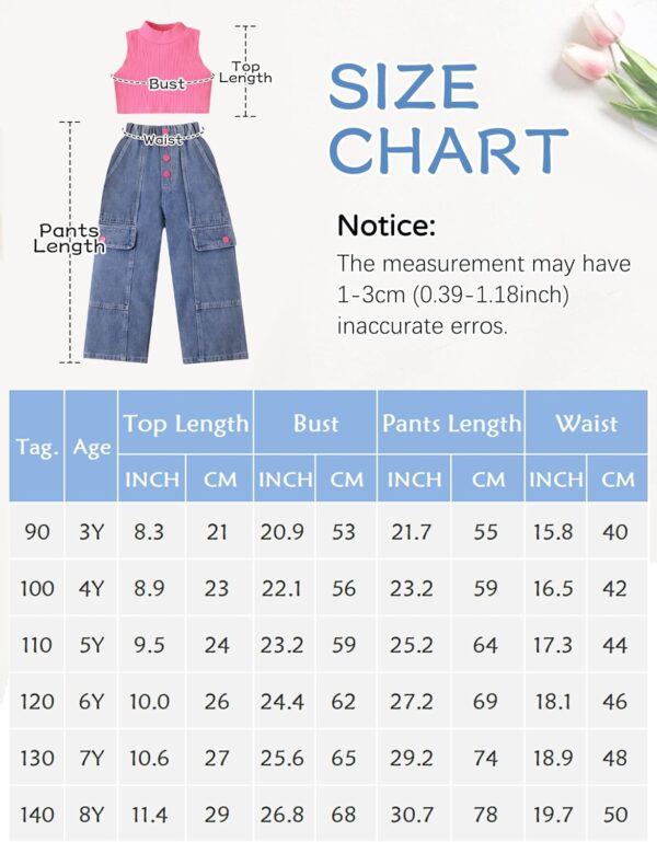 Panegy Girls Two Piece Outfit Ribbed Sleeveless Tank Crop Top Washed Ripped Jeans Solid Vest Elastic Waist Denim Pants - Image 6