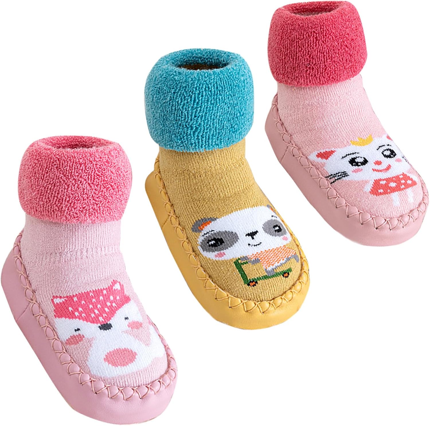 71vK5oNrPZL._AC_SL1500_.jpg FEOYA Baby Slippers Socks 3 Pairs Anti Slip Infant Baby Floor Sock Slippers Newborn Boys Girls Breathable First Walking Shoes Winter Thermal Step Socks Christmas Baby Gift - Image 1