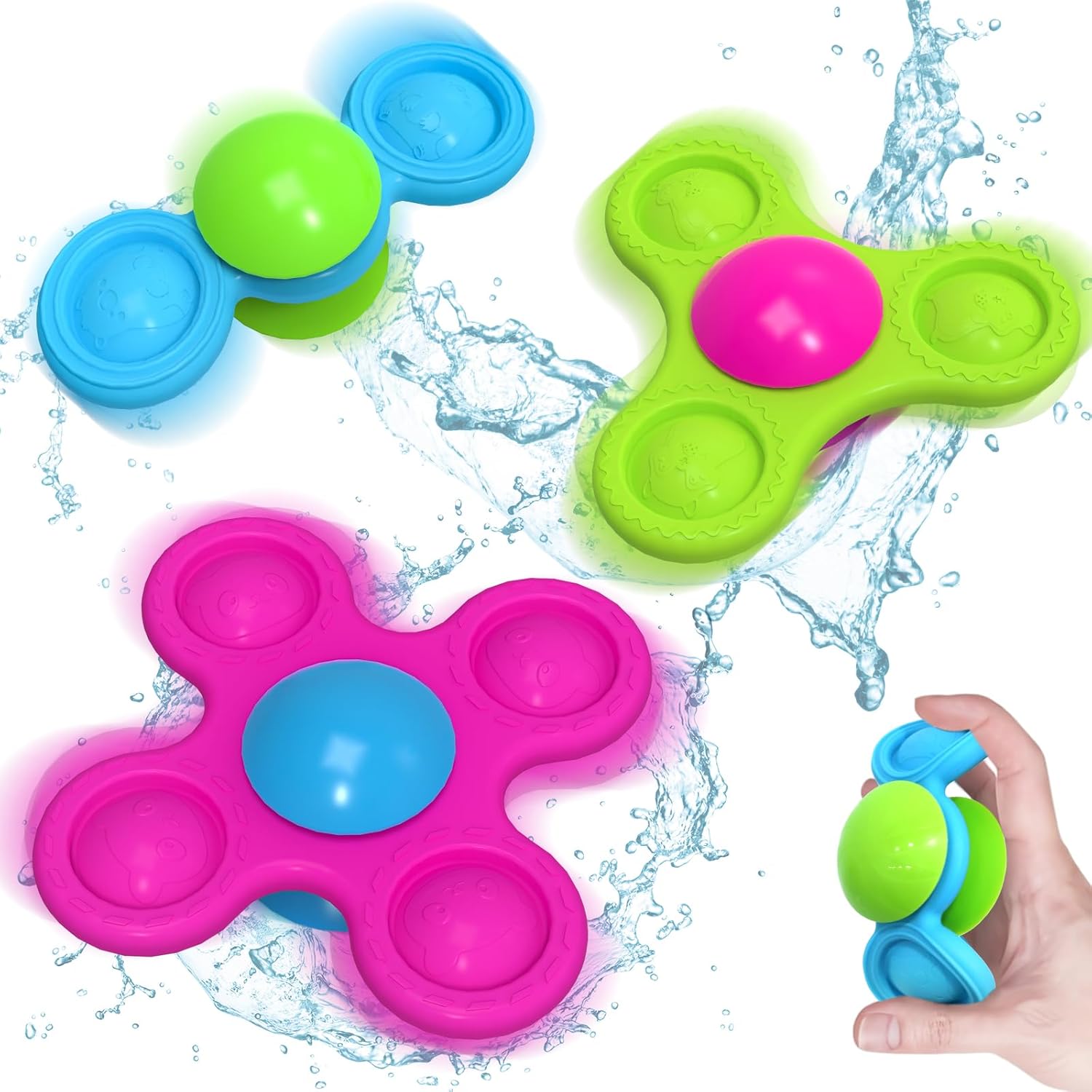 71vQ1zq7wIL._AC_SL1500_.jpg Guibola Suction Cup Spinners for Babies 3PCS Suction Toys with Silicone 10+ Months Fidget Spinning Sensory Toys Baby Bath Toys High Chair Suction Cups Travel Toys for Boy Girl(Classic-Animals) - Image 1