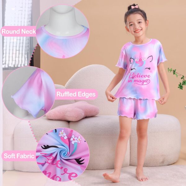 MHJY Girls Pyjamas Ruffled Short Sleeve PJs Sets Unicorn Pajamas 2 Pcs Shirt and Shorts Casual Girls' Nightwear Sleepwear Clothes - Image 3