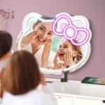 inShareplus Anime Hello Kit Neon Sign Mirror Vanity, 14"x12" Cute Cat LED Neon Lights Gifts, 5V USB Dimmable Light Up Wall Mirror for Teen Girl Gift, Bedroom, Room Decor, Dressing Table - Image 5
