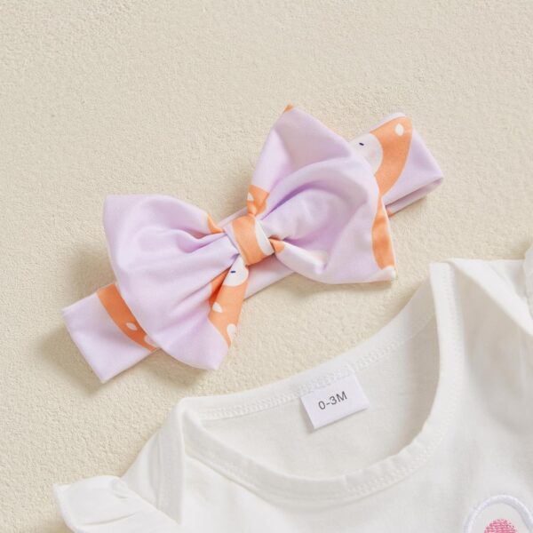 HodJIU My First Easter Baby Girl Clothes 4pcs Outfit Long Sleeve Bunny Romper Ruffle Bloomer Short Socks Bow Headbands Set Newborn Baby Clothing - Image 4