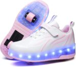 Boys and Girls LED Roller Skates Shoes with Double Wheels Trainers Technical Retractable Skateboarding Shoes for Kids Light up Shiny Luminous Sneakers Best Gift for Party Birthday Christmas Day