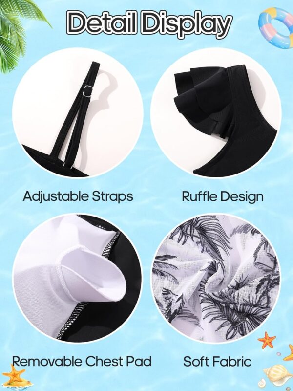 Girls 3 Piece Swimsuits Ruffle Sleeve Bikini Set with Tropical Cover Up Skirts High Waist Bathing Suit Bikini Tops Pants Summer Holiday Beachwear for Kids Teen 9-16 Years - Image 6