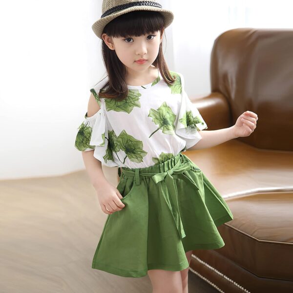 Girls Summer Flower Clothes Set Ruffle Sleeve T-Shirts and Mini Skirt 2Pcs Outfits for Age 3-12 Years - Image 5