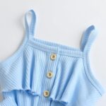 Toddler Baby Girl Clothes Ruffle Suspender Solid Color Bow Shorts Outfit Sets - Image 2