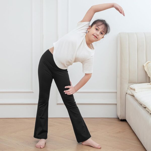 KAKU NANU Girls Flared Leggings 2 Pcs,5-12 Years High Waisted Black Grey School Trousers Yoga Pants Sports Dance Joggers Leggings - Image 4