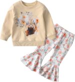 Awxoder Toddler Baby Girl Clothes Printed Design Tops + Floral Pants Little Girl Outfit Set
