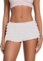 Women's Multi-Layer Lace Ruffled Mini Bloomer Tie Front Elastic Low Waist Frilly Lolita Floral Shorts