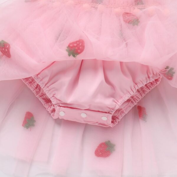 Newborn Infant Baby Girl Summer Romper Flower Strawberry Embroidery Tutu Tulle Princess Dresses with Headband - Image 7