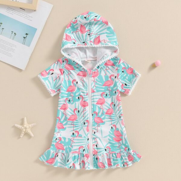 Toddler Kids Baby Girl Swimsuit Cover Up Hooded Zip Up Beach Bathing Suit Short Sleeve Summer Dress Swimwear - Image 2