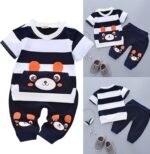 Children's Clothing Set Clothing Sets for Baby Boys Girls: Striped Print Cotton T-Shirt Top + Little Bear Printed Shorts Long Trousers Bloomers Trousers 2-Piece Clothing Set - Image 8