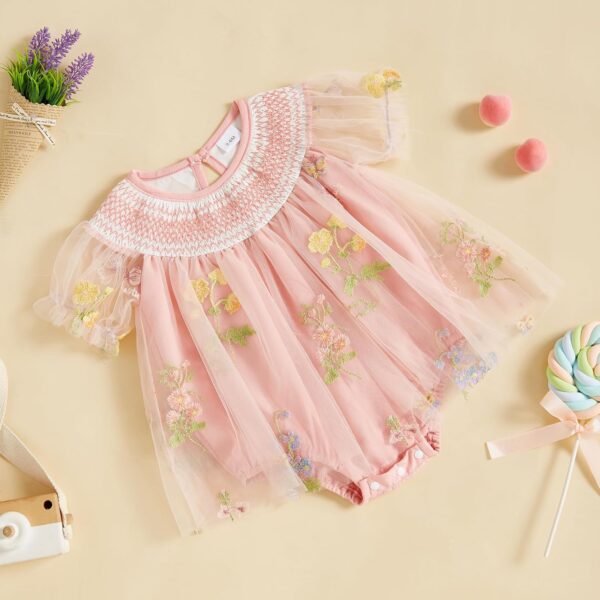 Infant Baby Girl Romper Dress Newborn Baby Girls' Bodysuits Flower Embroidery Jumpsuit Skirt Tulle Princess Dress A-Line Pageant Baptism Wedding Birthday Party Dress - Image 4