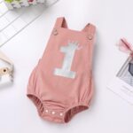 IBTOM CASTLE Baby Girls Boys One Letter Print Birthday Party Romper Overalls Cake Smash Corduroy Sleeveless Backless Bodysuit Photo Shoot Outfit - Image 3