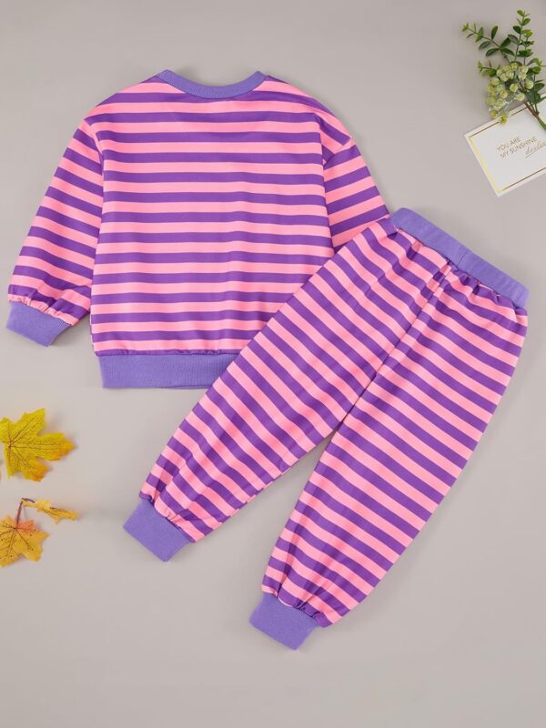 ESHOO Toddler Girls Clothes Set Stripe Knitted Pullover Sweatshirts Top Pants with 2 Pockets Kids Fall Winter Casual Outfits 2-7 Years - Image 2