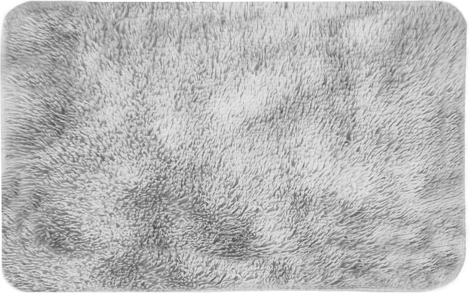 71yLMVjJzfL._AC_SL1500_.jpg ConCus-T Fluffy Grey Bath Mat Area Rug for Girls Boys Bedroom Shag Faux Fur Girls Fluffy Gray Rug Cute Furry Mat for Tub Living Room, Light Grey, 50 X 80cm - Image 1