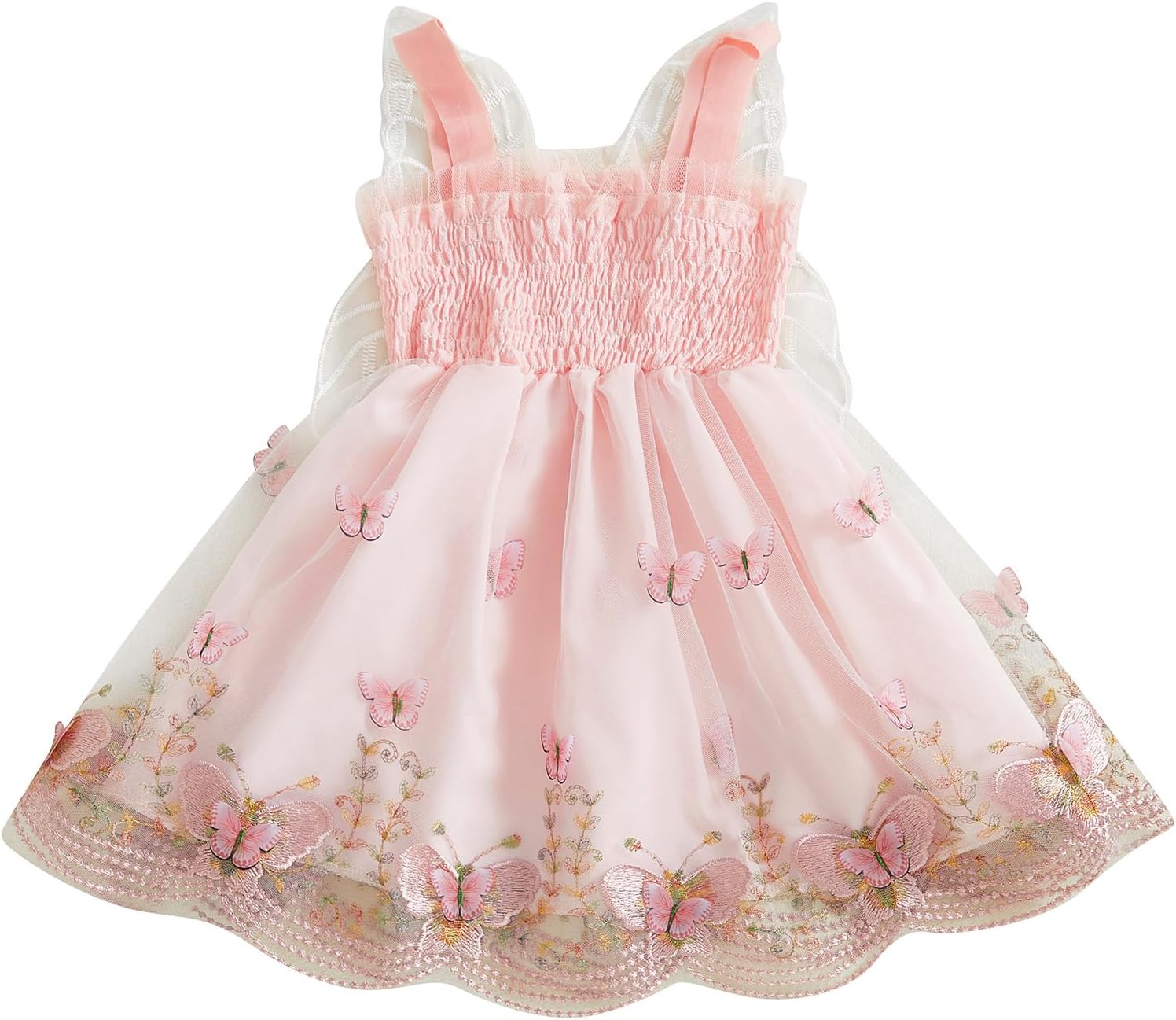 71yZThR25NL._AC_SL1500_.jpg Himllauen Baby Girl Ruffle Sleeveless Dress Toddler Girl 3D Bufferfly Flower Tulle Dress Square Neck Princess Wing Party Dress for Little Girl - Image 1