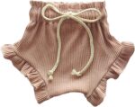Aiihoo Little Baby Girls Solid Color Elastic Waistband Drawstring Ruffle Trim Knitted Bloomer Shorts