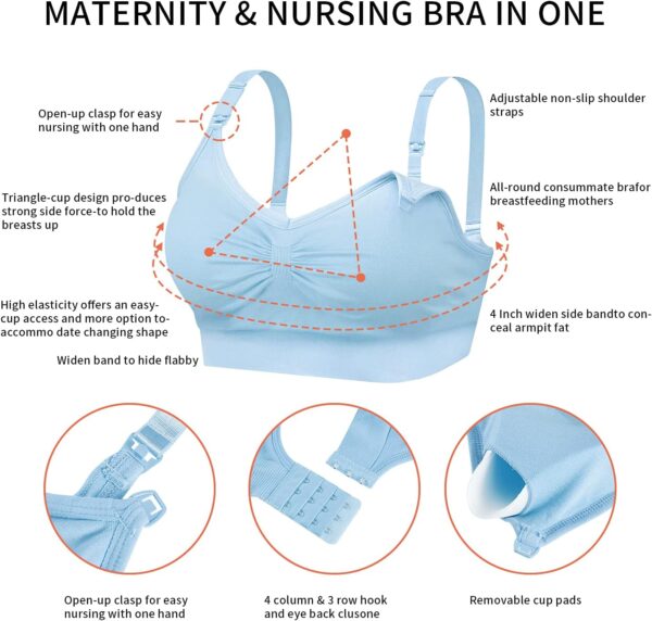 INTLMATE 3 Pack Women's Nursing Bra Seamless Wireless Night Sleep Nursing Maternity Bra Sleep Bralette with Removable Spill Prevention Pads and Bra Extenders - Image 2