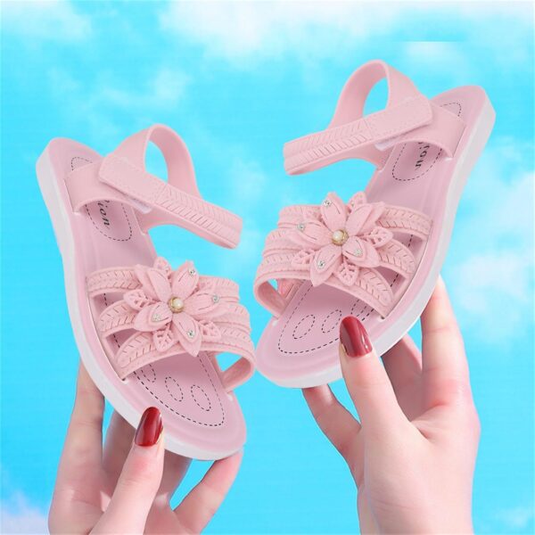 Girls Kids 𝗣ink Rubber Sandals Soft Flat Flower Summer Shoes Strap Non Slip Shower Water Sandals Childrens Fashion - Image 2