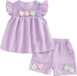 Baby Girl Summer Clothes 3D Flower Embroidery Smocked Tunic Top Casual Shorts Set 2Pcs Toddler Summer Outfit 9M-4Y
