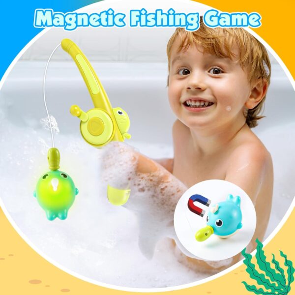 Bath Toys for 3+ Year Olds | Light Up Water & Magnetic Fishing Set with Wind-Up Floating Duck & Boat | Toddler Bath Time Sensory Play, Educational Bathroom Gift for Boys Girls (6 Interactive Pieces） - Image 3