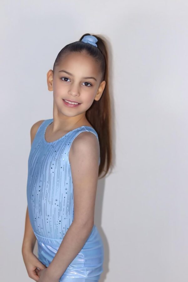 JiAmy Gymnastics Leotards for Girls 3 Piece Set with Shorts and Scrunchie, Patterned Sparkle Sleeveless Dance Gymnastics Outfits for 3-12 Years - Image 8