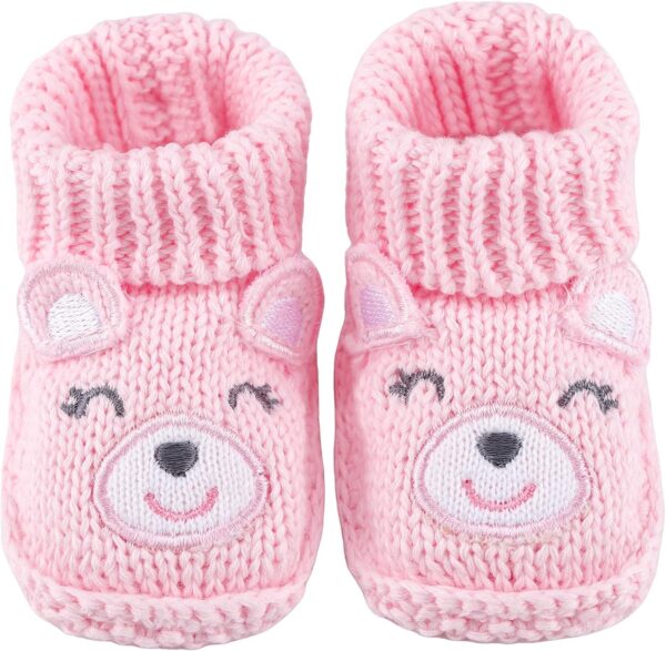 LACOFIA 2 Pairs Newborn Knitted Booties Soft Baby Boys Girls Bootees 0-3 Months - Image 2