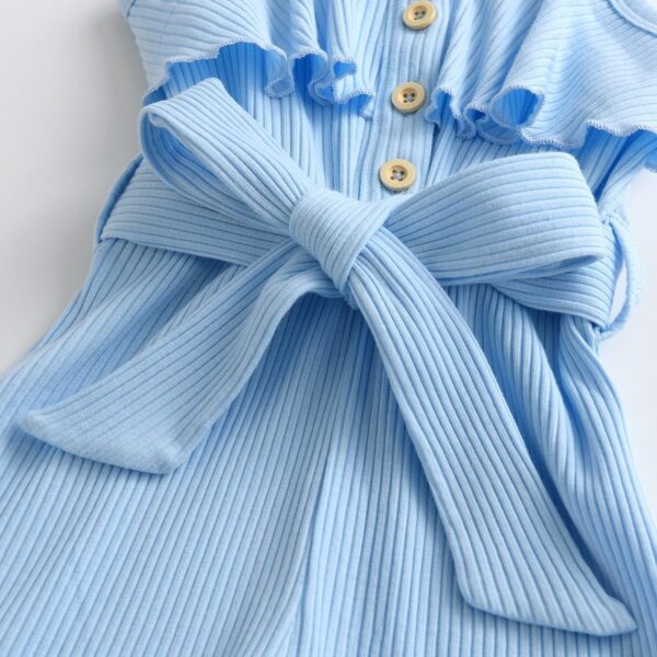 Toddler Baby Girl Clothes Ruffle Suspender Solid Color Bow Shorts Outfit Sets - Image 3