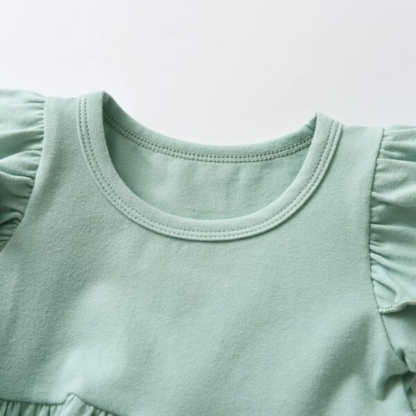Toddler Baby Girl Clothes Solid Color Short Sleeve Ruffle Tops Flower Pants Outfits Sets - Image 2
