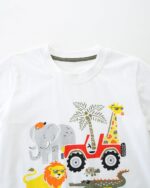 Kids Boys Summer Short Outfits Clothes Set Toddler Cool Dinosaur Digger Shark Animal Print Short Sleeve Cotton T-Shirt Tops and Shorts 2Pcs Crewneck Clothing Set Age 1-7 Years Old - Image 2