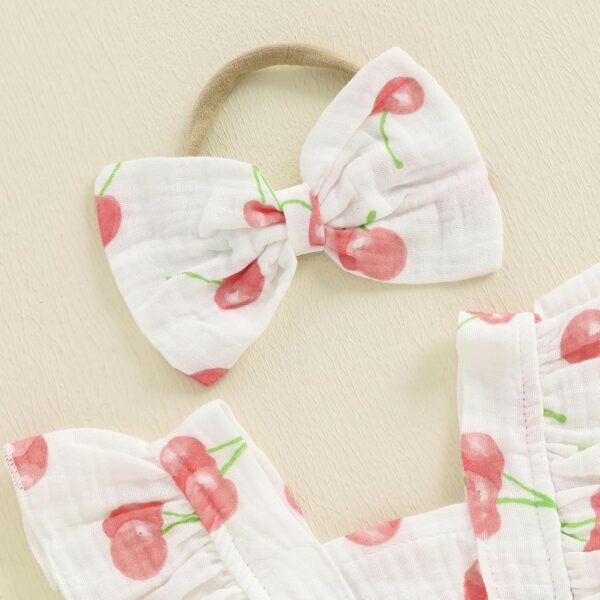 Baby Girl Summer Outfit Strawberry/Cherry/Lemon Smocked Tunic Tops Ruffle Bloomer Shorts Headband Cute 3Pcs Newborn Coming Home Summer Clothes 0-18M - Image 5