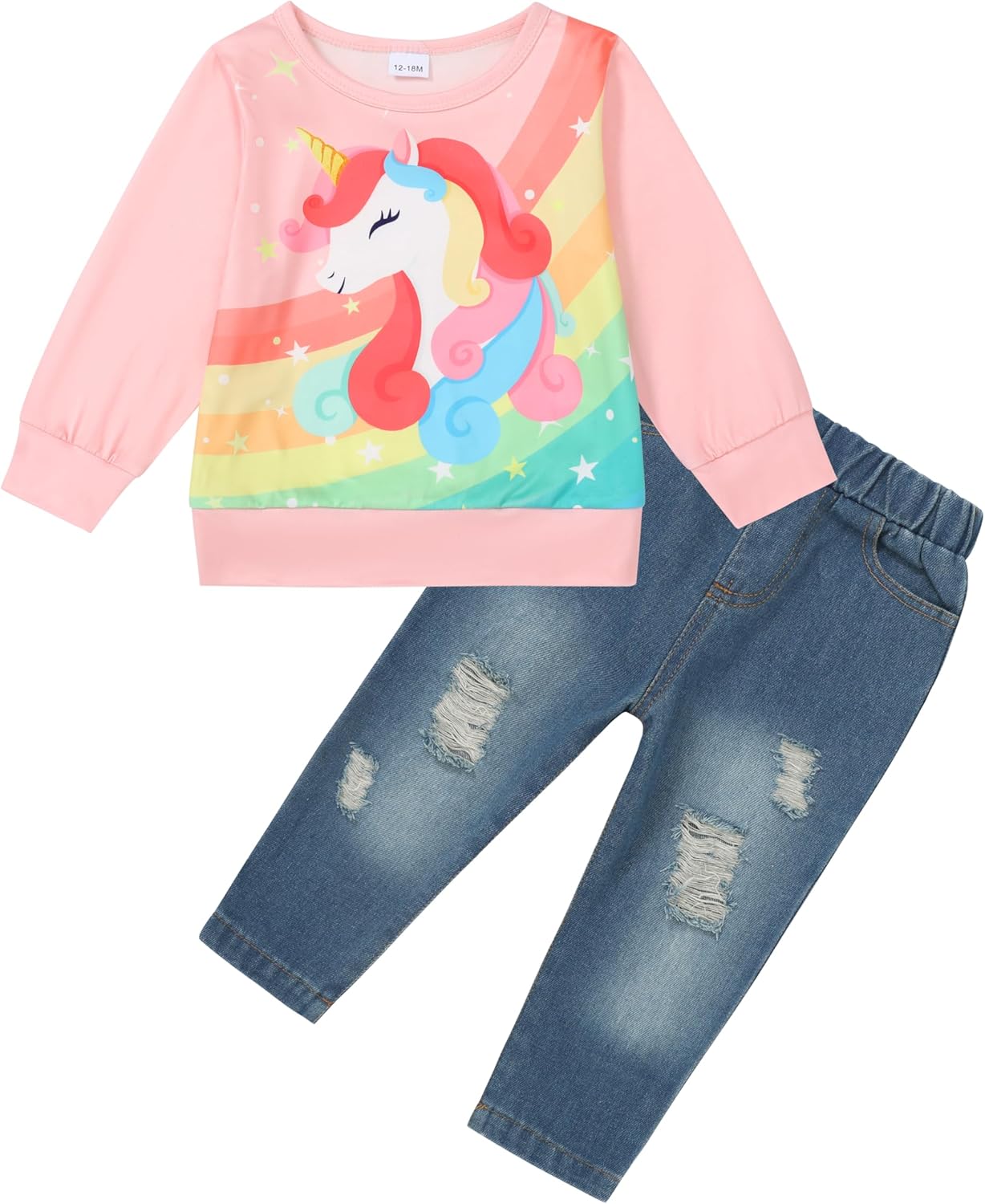 81-K0Vel6gL._AC_SL1500_.jpg SOLOYEE Kids Clothes 2pcs Girls Clothing T Shirt & Jeans Set for 12Months-5T Girls Perfect as Birthday or Baby Easter Outfit - Image 1