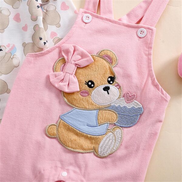 Baby Girl Clothes Baby Outfit Infant Clothes Set Heart Print Long Sleeve T Shirt With Overalls Pants Headband Clothing Set - Image 4