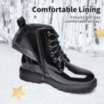 DREAM PAIRS Kids Girls Black Patent Zip Lace Up School Ankle Boots - Image 3