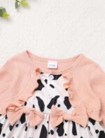 OMEWEE Baby Girl 1st Birthday Outfit Long Sleeve Romper Dress Floral/Cow/Candy Print Dress with Headband Socks 3PCS Spring Clothes Cake Smash Party Photograph - Image 3