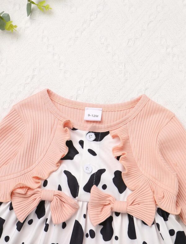 OMEWEE Baby Girl 1st Birthday Outfit Long Sleeve Romper Dress Floral/Cow/Candy Print Dress with Headband Socks 3PCS Spring Clothes Cake Smash Party Photograph - Image 3