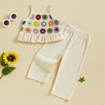 Baby Girl Summer Outfits Toddler Crochet Ruffle Sleeveless Camisole Tops Pants Set Kids Fashion Clothes Sets - Image 2