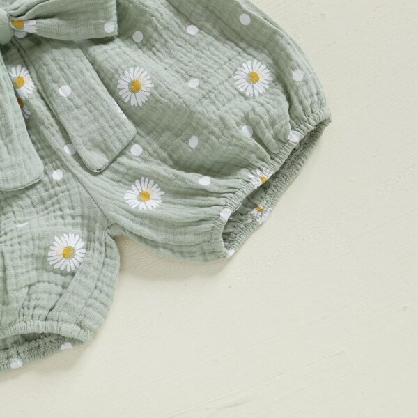 L&ieserram Baby Girls Little Daisy Print Outfits Short Sleeve Bodysuit Top Belted Pants Headband 3Pcs Summer Set - Image 5