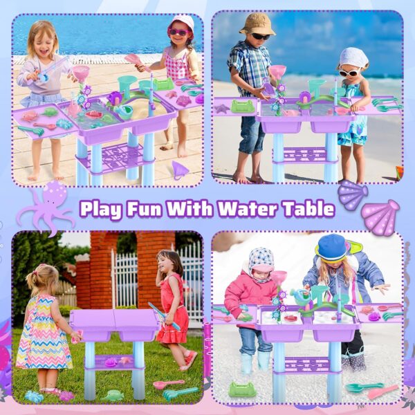 deAO Sand and Water Table for Toddlers, Outdoor Play Table Summer Toys with 23PCS Beach Toys, 2 Fishing Pool Toys, Sand Pit Water Table Children Garden Toys Activity Sensory Table for Kids (Purple) - Image 7